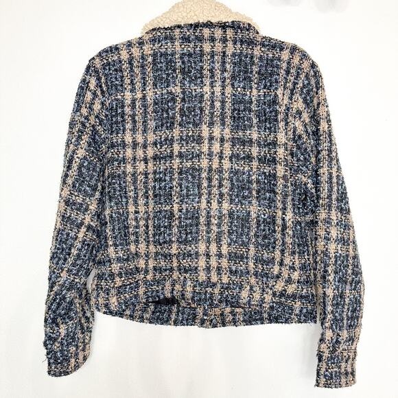 Sweet Rain Tweed Jacket with Sherpa Collar Trucker Jacket Blue - Picture 6 of 6